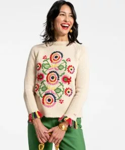 Frances Valentine Wool Fringe Crewneck Barberton Daisy