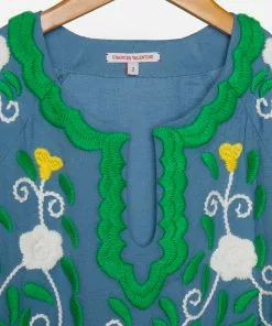 Frances Valentine Peacock Colorful Caftan Dress Blue APPAREL