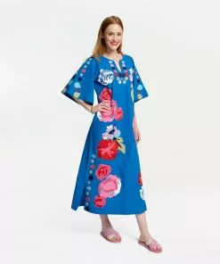 Frances Valentine Delightful Caftan Peony Garden Blue Multi