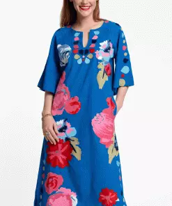 Frances Valentine Delightful Caftan Peony Garden Blue Multi