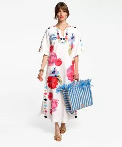 Frances Valentine Delightful Caftan Peony Garden White Multi