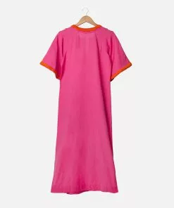 Frances Valentine Peacock Caftan Dress Pink Coral Yellow APPAREL