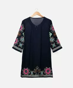 Frances Valentine Capri Embroidered Tunic Navy FV Essentials