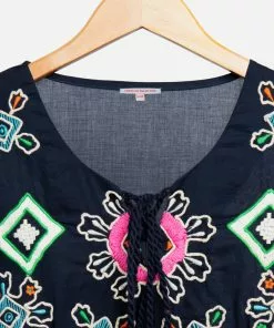 Frances Valentine Capri Embroidered Tunic Navy FV Essentials