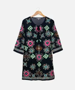 Frances Valentine Capri Embroidered Tunic Navy FV Essentials