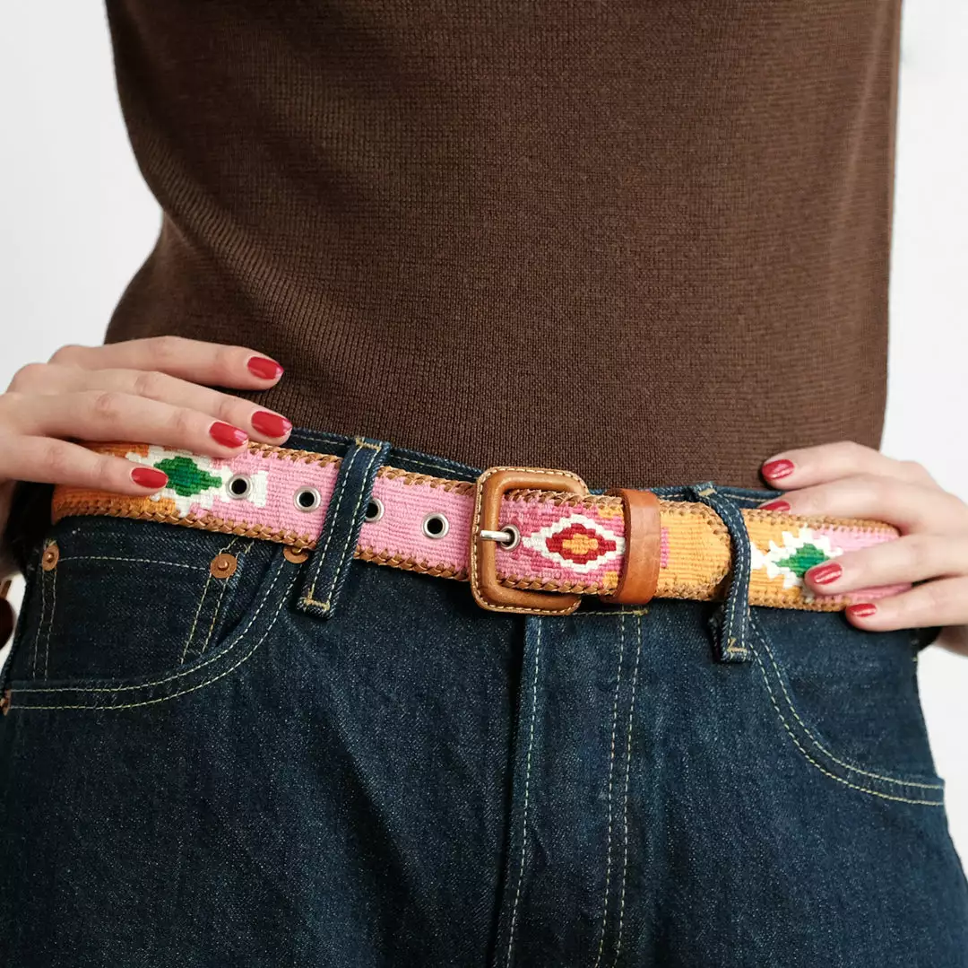 Frances Valentine APPAREL Handwoven Guatemalan Belt Orange Pink 4 Frances Valentine APPAREL Handwoven Guatemalan Belt Orange Pink