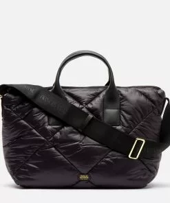 Frances Valentine Elliot Tote Quilted Satin Nylon Black