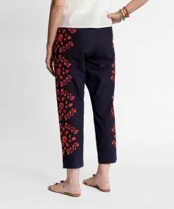 Frances Valentine APPAREL Floral Embroidered Pant Navy Red
