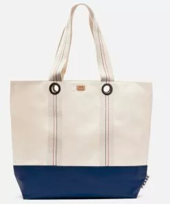 Frances Valentine Frank Men's XL Canvas Tote Natural Navy HANDBAGS