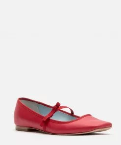 Frances Valentine Shoes Jude Mary Jane Leather Flat Red