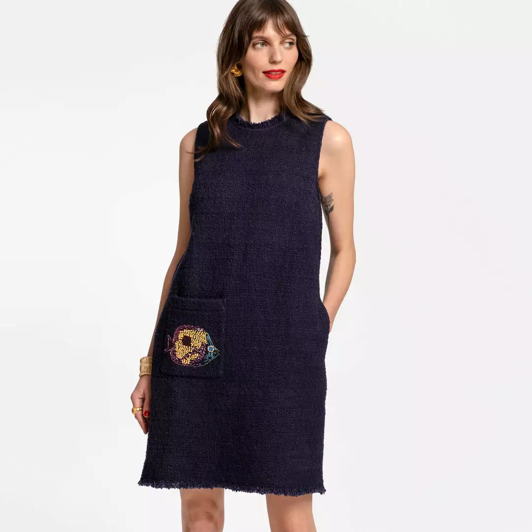 Frances Valentine Wedding Guest Sleeveless Fringe Fish Dress Navy 3 Frances Valentine Wedding Guest Sleeveless Fringe Fish Dress Navy