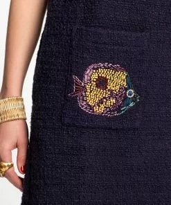 Frances Valentine Wedding Guest Sleeveless Fringe Fish Dress Navy 10 Frances Valentine Wedding Guest Sleeveless Fringe Fish Dress Navy