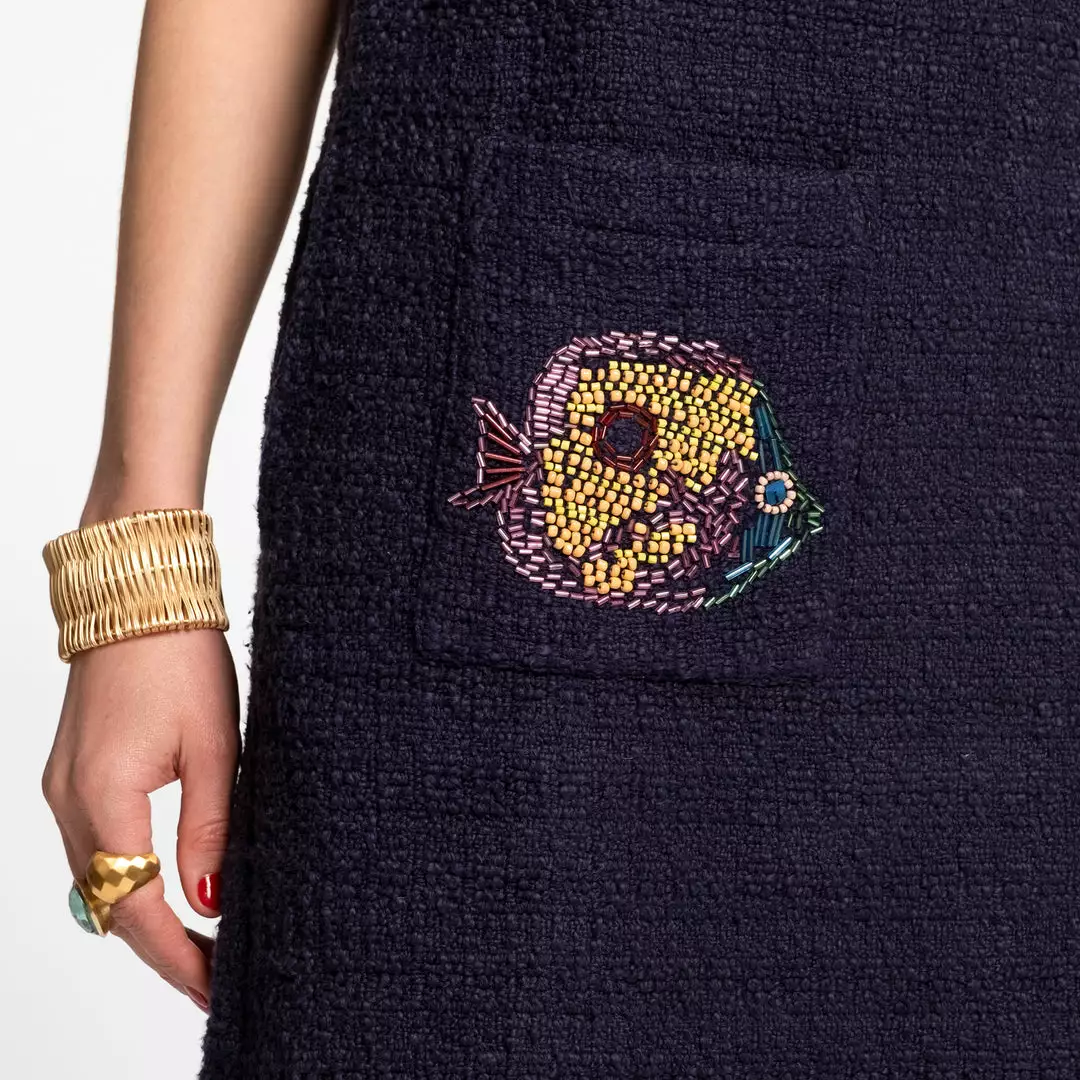 Frances Valentine Wedding Guest Sleeveless Fringe Fish Dress Navy 5 Frances Valentine Wedding Guest Sleeveless Fringe Fish Dress Navy