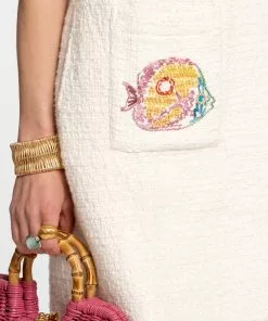 Frances Valentine Sleeveless Fringe Fish Dress White