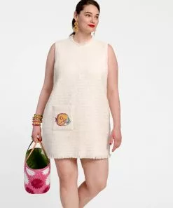 Frances Valentine Sleeveless Fringe Fish Dress White