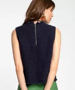 Frances Valentine Sleeveless Fringe Top Navy