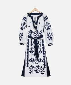 Frances Valentine Stephanie Dress White Navy
