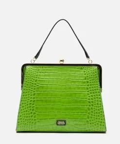 Frances Valentine Jackie Croc Embossed Leather Green
