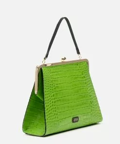 Frances Valentine Jackie Croc Embossed Leather Green