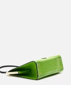 Frances Valentine Jackie Croc Embossed Leather Green