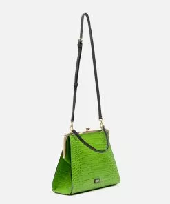 Frances Valentine Jackie Croc Embossed Leather Green