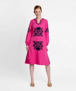 Frances Valentine Kris Midi Dress Pink Navy FV Essentials