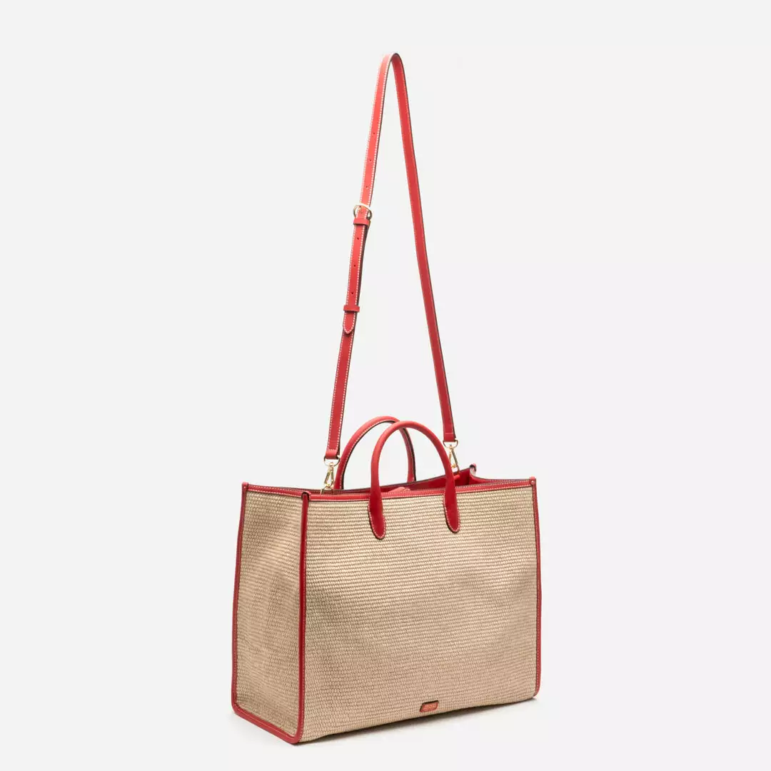 Frances Valentine Large Tote Woven Raffia Natural Red 5 Frances Valentine Large Tote Woven Raffia Natural Red