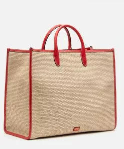 Frances Valentine Large Tote Woven Raffia Natural Red 10 Frances Valentine Large Tote Woven Raffia Natural Red