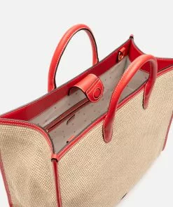 Frances Valentine Large Tote Woven Raffia Natural Red 11 Frances Valentine Large Tote Woven Raffia Natural Red