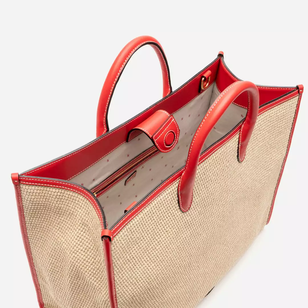 Frances Valentine Large Tote Woven Raffia Natural Red 7 Frances Valentine Large Tote Woven Raffia Natural Red