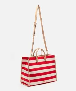 Frances Valentine NEW ARRIVALS Large Tote Striped Canvas Natural Red