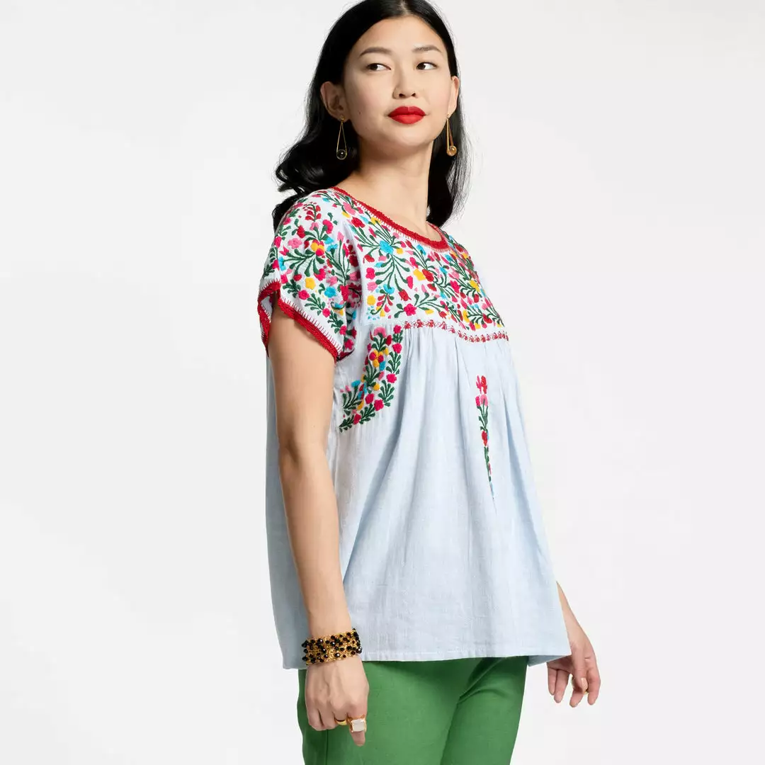 Frances Valentine Marina Embroidered Top Light Blue Multi 4 Frances Valentine Marina Embroidered Top Light Blue Multi