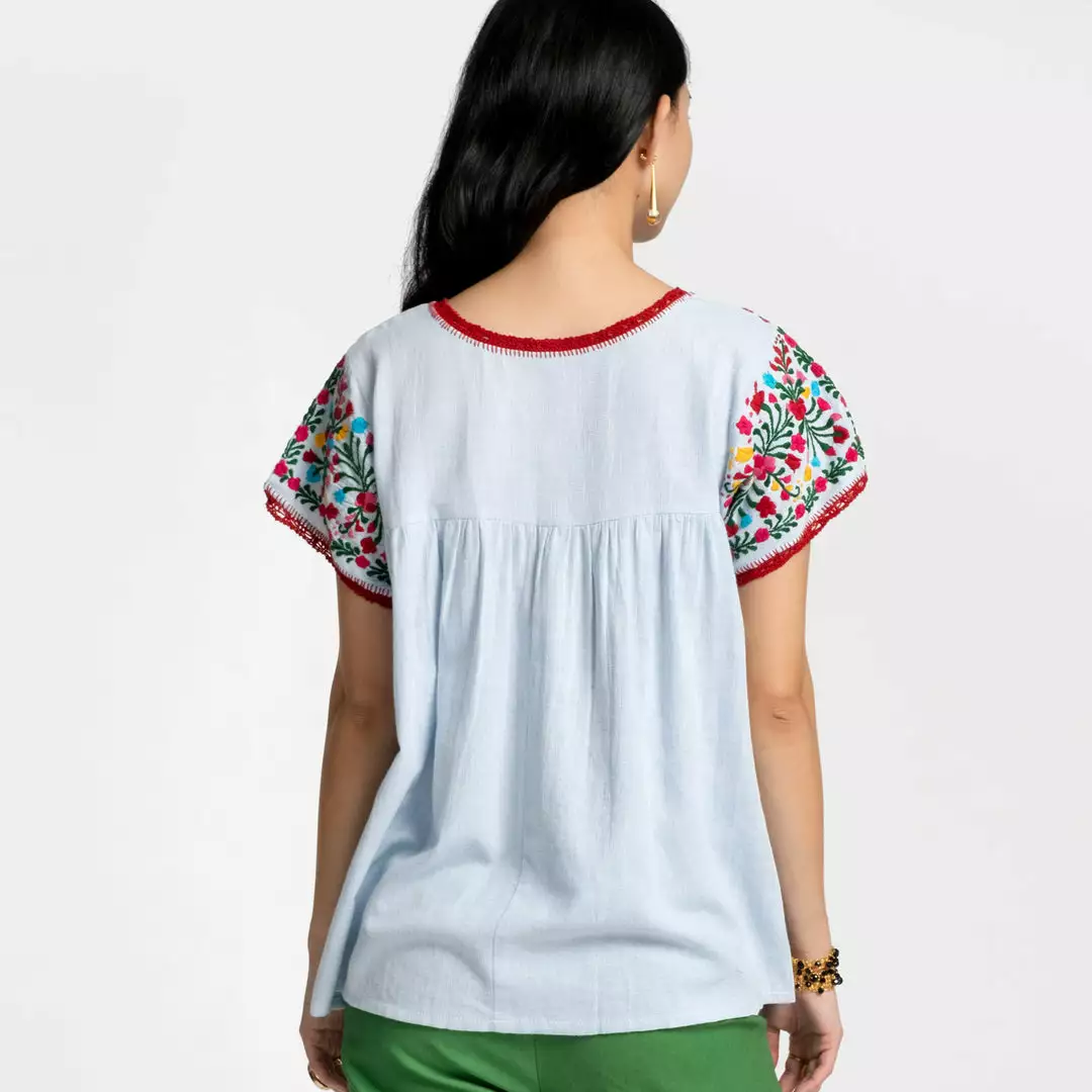Frances Valentine Marina Embroidered Top Light Blue Multi 5 Frances Valentine Marina Embroidered Top Light Blue Multi