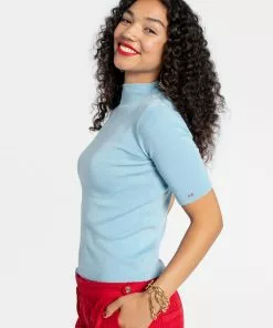 Frances Valentine Marie Merino Mock Neck Blue
