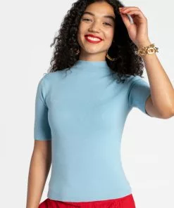 Frances Valentine Marie Merino Mock Neck Blue