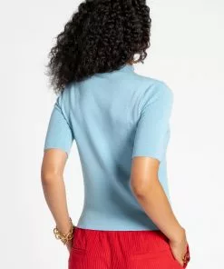 Frances Valentine Marie Merino Mock Neck Blue