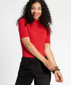 Frances Valentine Marie Merino Mock Neck Red