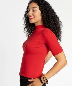 Frances Valentine Marie Merino Mock Neck Red