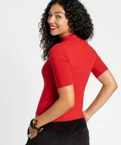 Frances Valentine Marie Merino Mock Neck Red