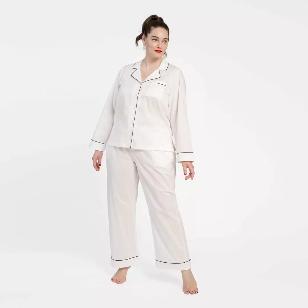 Frances Valentine Teddy Pajama Top White Navy 4 Frances Valentine Teddy Pajama Top White Navy