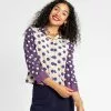 Frances Valentine Silk Polka Dot Top Navy Multi APPAREL