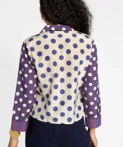 Frances Valentine Silk Polka Dot Top Navy Multi APPAREL