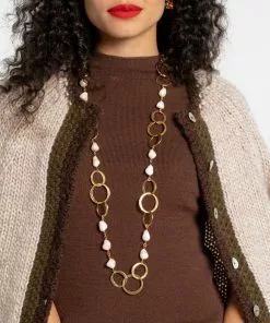 KJL Gold Pearl Disc Necklace