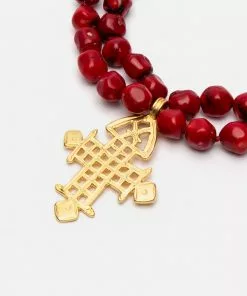 KJL Red Bead Cross Necklace Top Rated