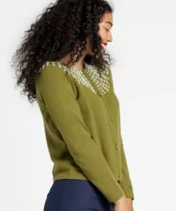 Frances Valentine RBG Beaded Cardigan Green