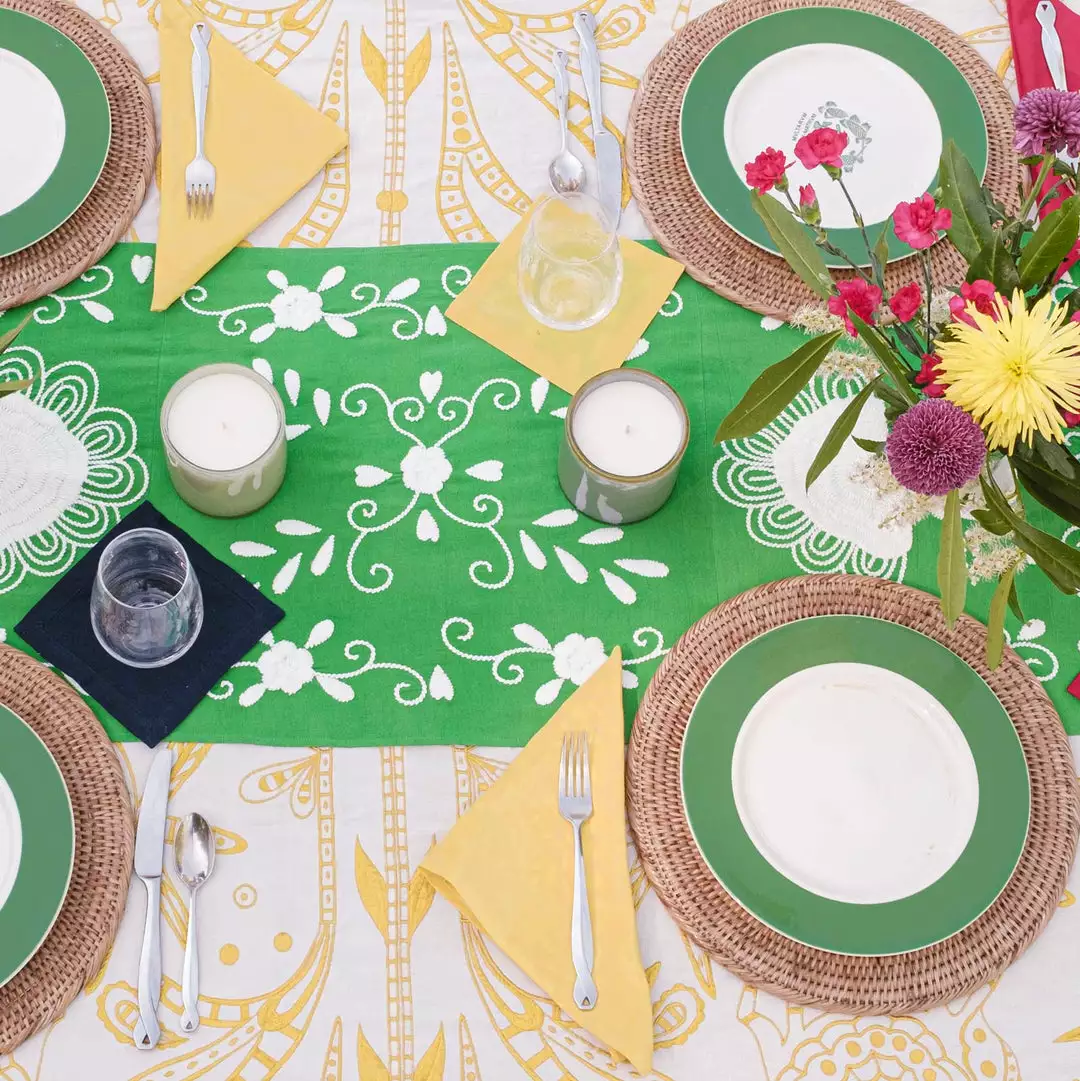 Frances Valentine Home Goods Peacock Table Runner Green Oyster 4 Frances Valentine Home Goods Peacock Table Runner Green Oyster