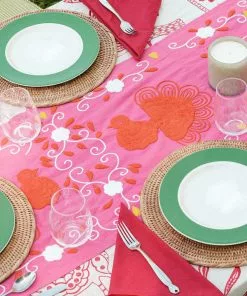 Frances Valentine Peacock Table Runner Pink Multi Home Goods