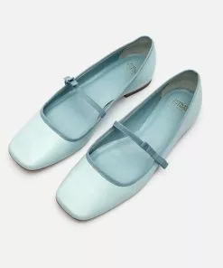 Frances Valentine Shoes Jude Mary Jane Leather Flat Light Blue