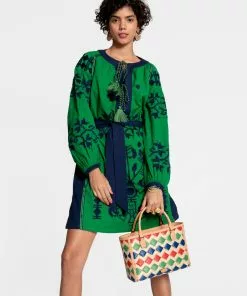 Frances Valentine Stephanie Tunic Dress Green Navy APPAREL