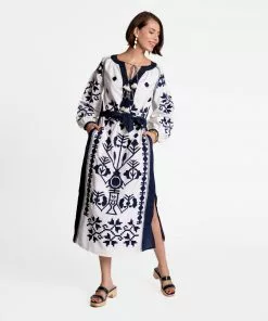 Frances Valentine Stephanie Dress White Navy